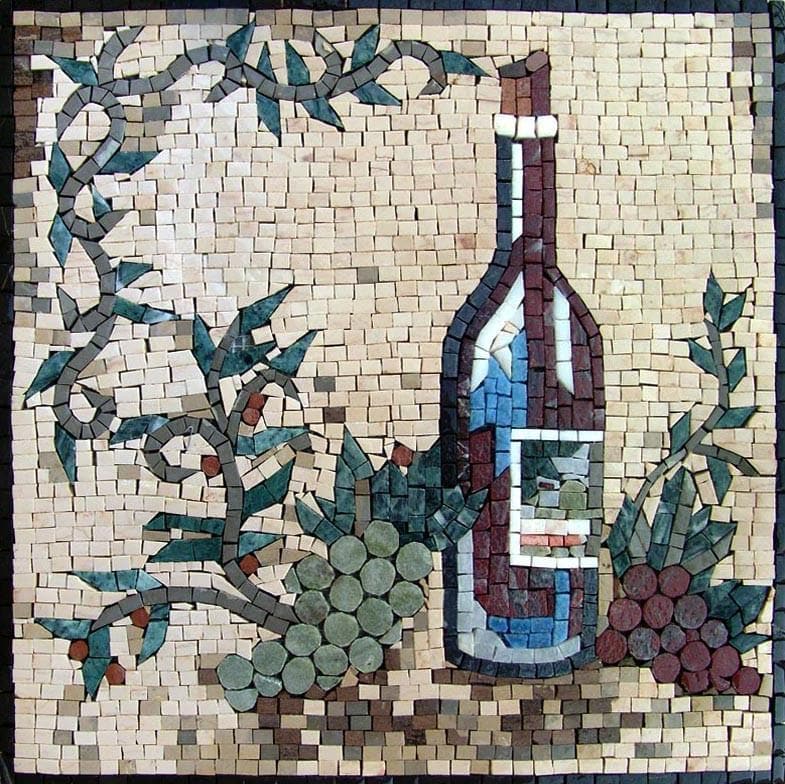Wine Bottle Grapes - Custom Kitchen Backsplash Mosaic Wall Art - Mesh Backing