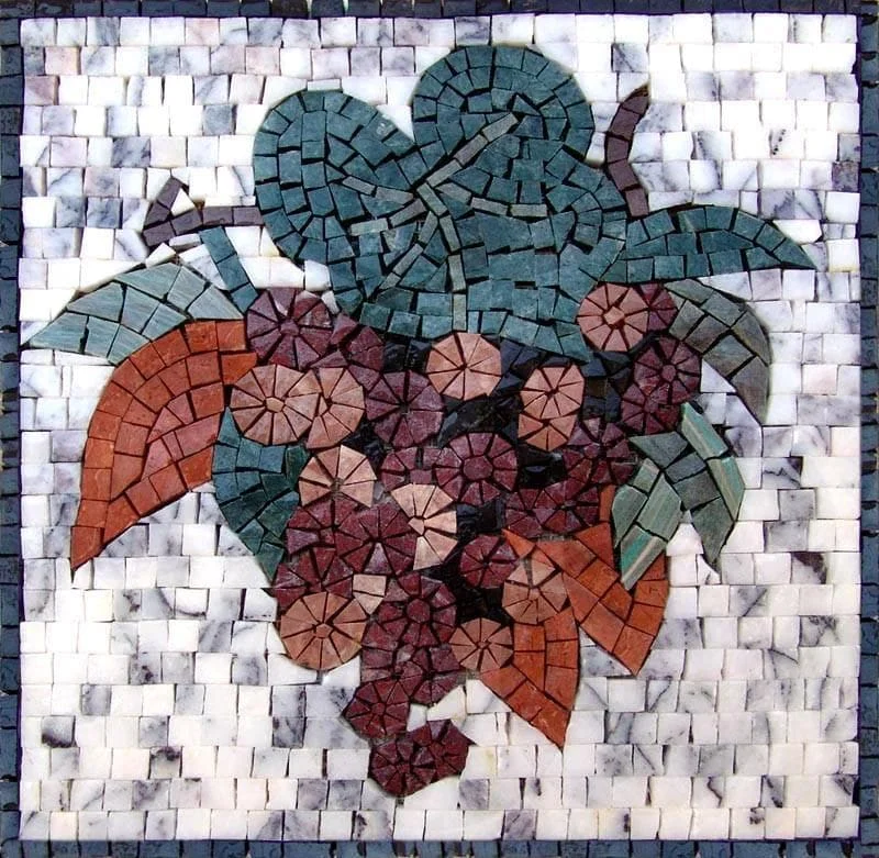 Grape Vine Motif - Marble Mosaic Patterns Grapes - Mesh Backing