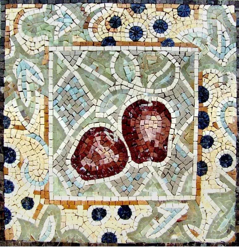 Fruit Still Life - Marble Mosaic Patterns Apples - Mesh Backing
