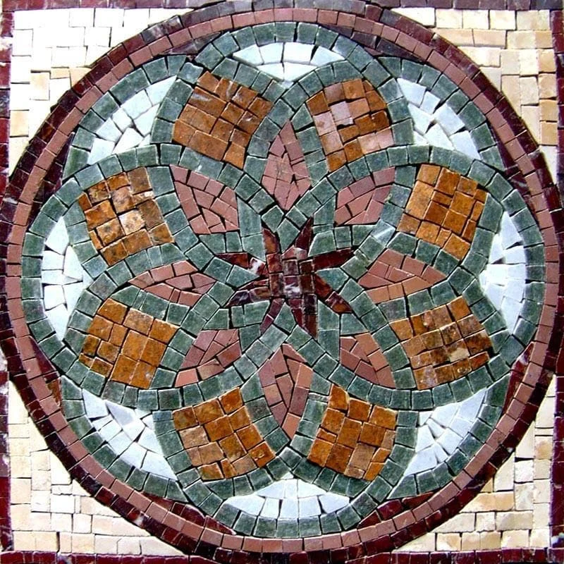 Geometric Starburst Pattern - Minimalist Mosaic Accent Flower Panel - Mesh Backing