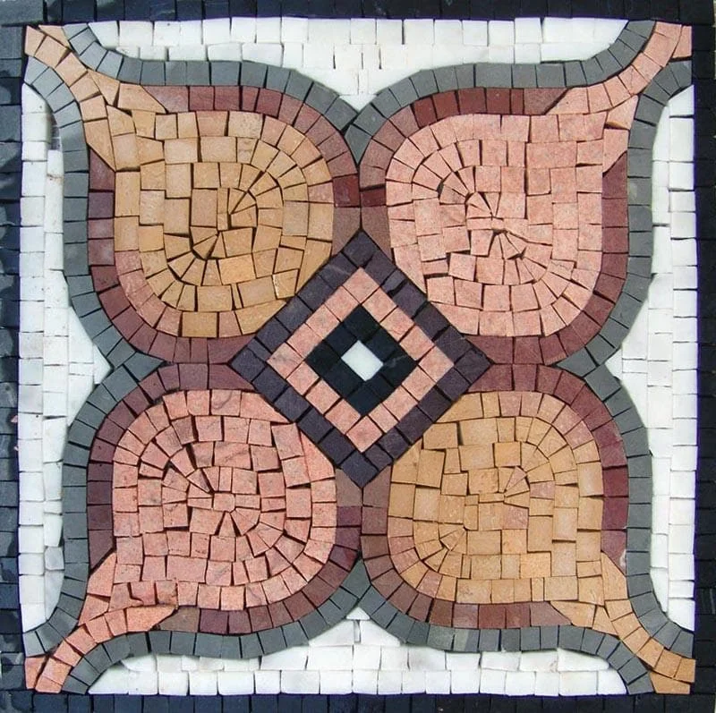 Geometric Petal Pattern - Marble Contemporary Tile Murals Mosaic Accent - Mesh Backing