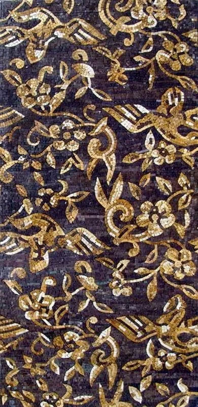 Floral Arabesque - Marble Mosaic Curly Leaves Pattern Design - Mesh Backing
