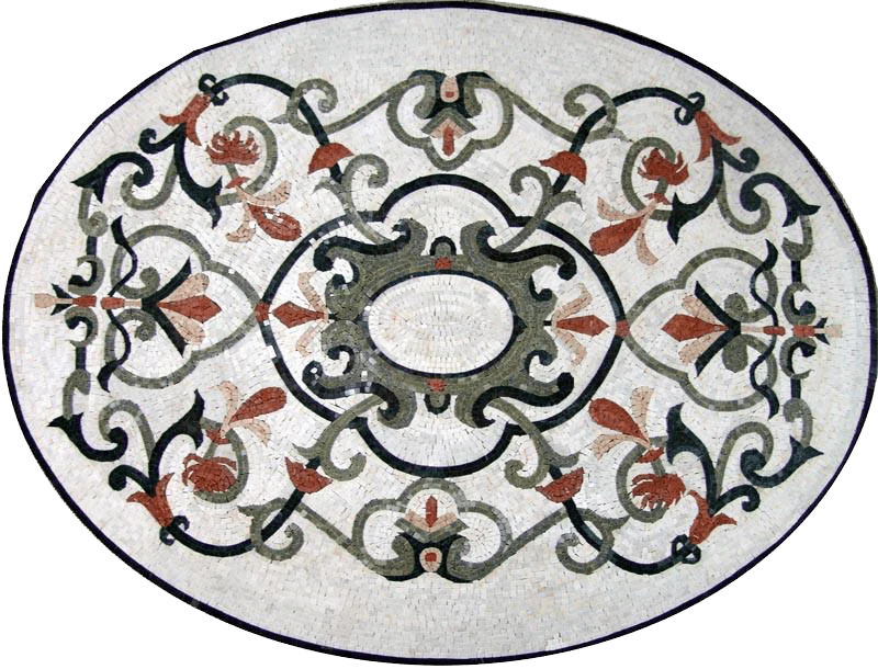 Floral Vine Pattern - Marble Mosaic Arabesque Oval - Mesh Backing