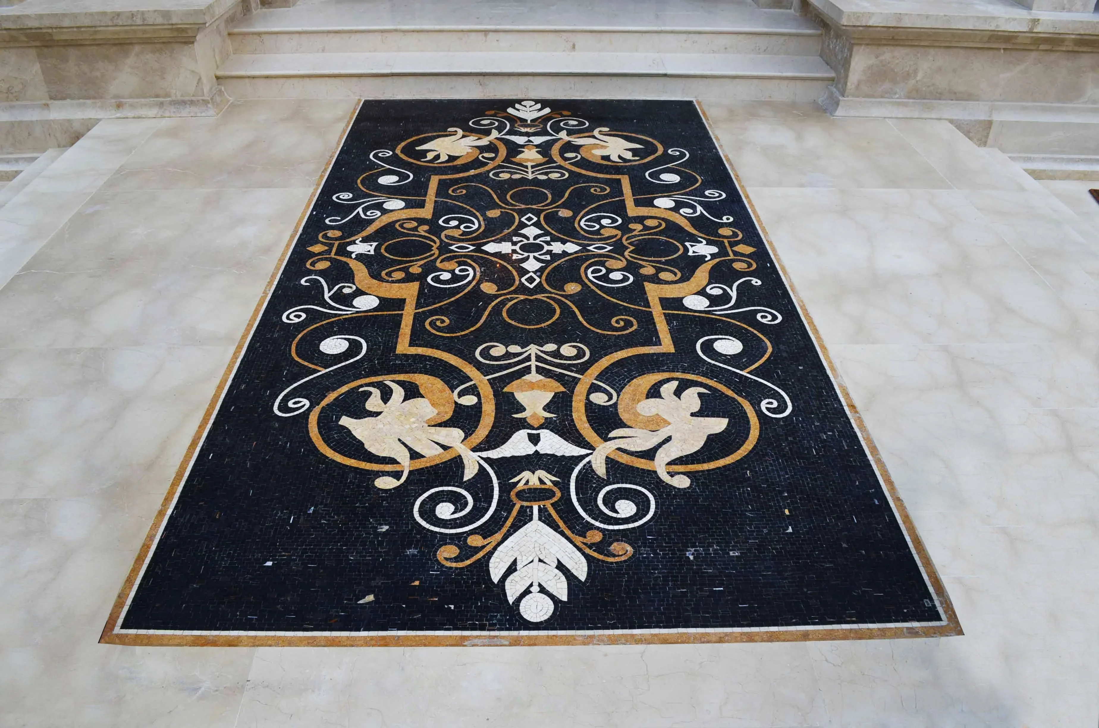 Enchanting Scrollwork Design - Marble Mosaic Area Rug - Mesh Backing - Image 3