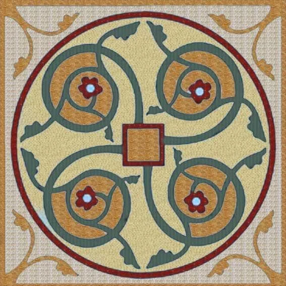 Floral Vine Pattern Art Tile Medallion - Marble Mosaic - Mesh Backing