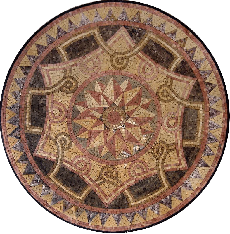 Geometric Star - Marble Mosaic Circular - Mesh Backing