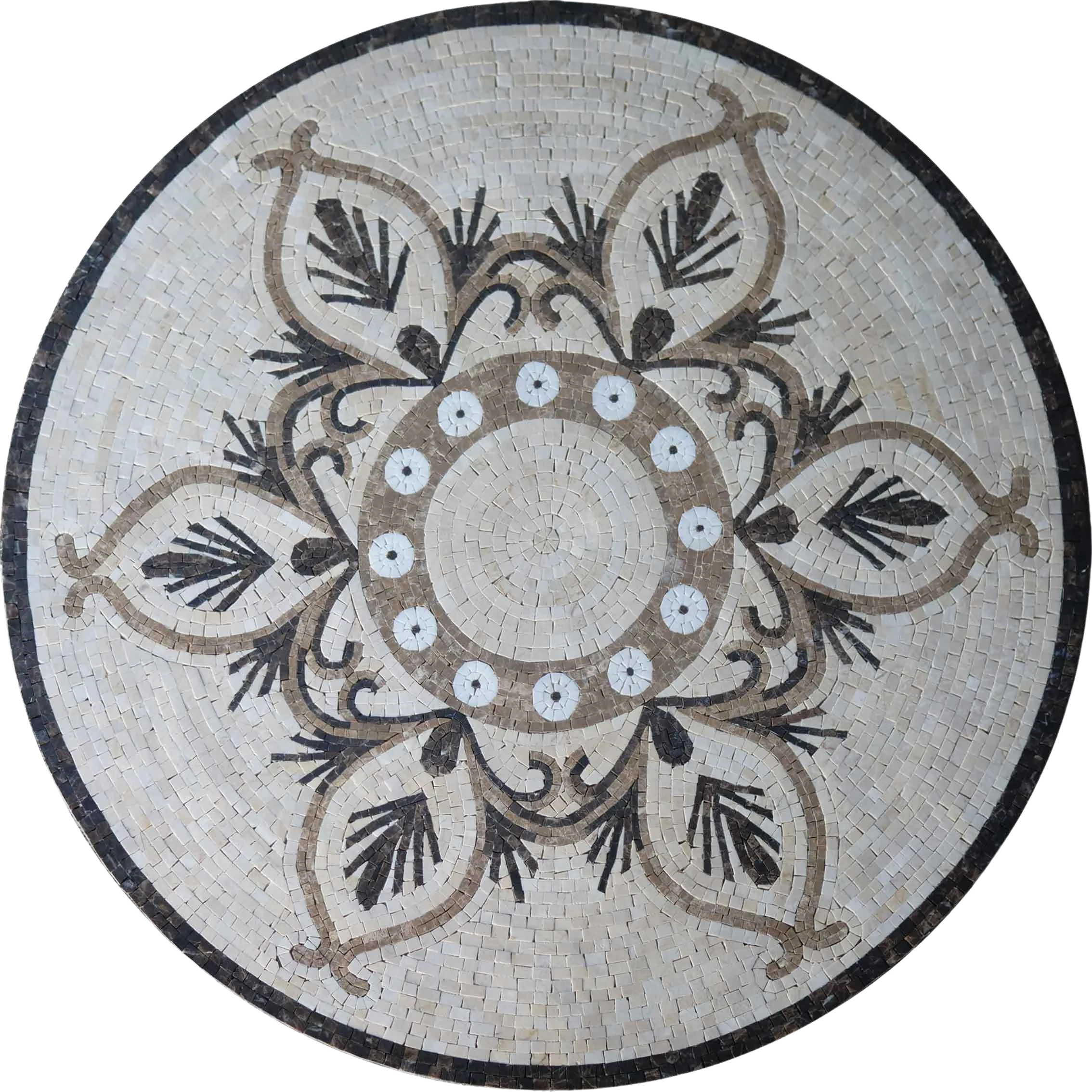 Floral Leaf Pattern - Marble Mosaic Classic Palmette Medallion - Mesh Backing