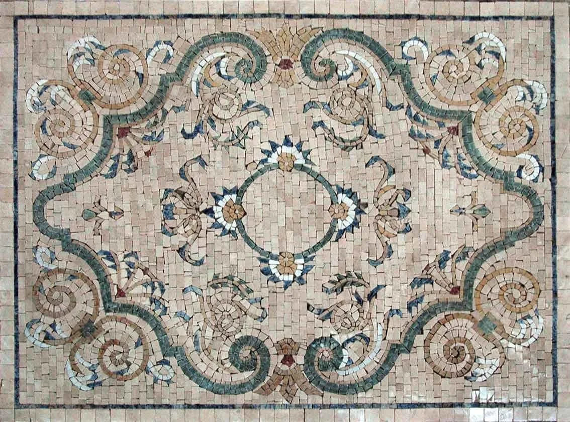 Enchanting Floral Swirls - Marble Mosaic Stone Art Colorful Geometric - Mesh Backing