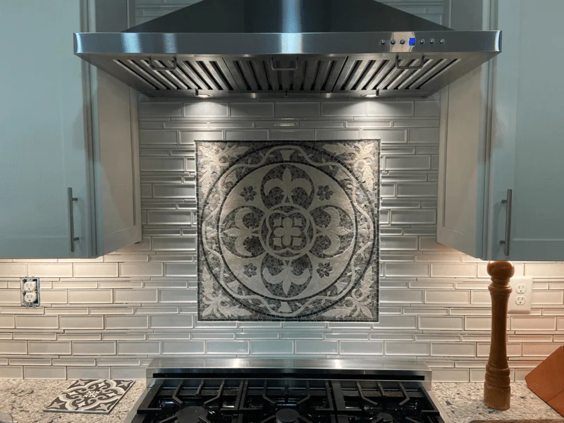 Fleur Lis - Marble Mosaic Floral Medallion Lyla - Mesh Backing - Image 3