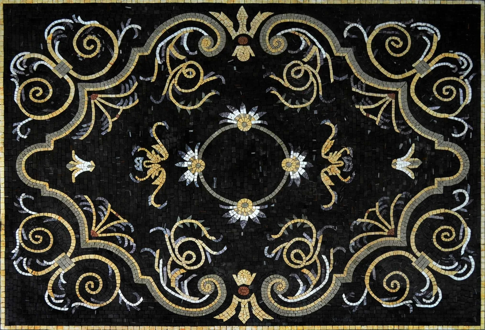 Abstract Floral Swirls - Marble Mosaic Rug - Mesh Backing