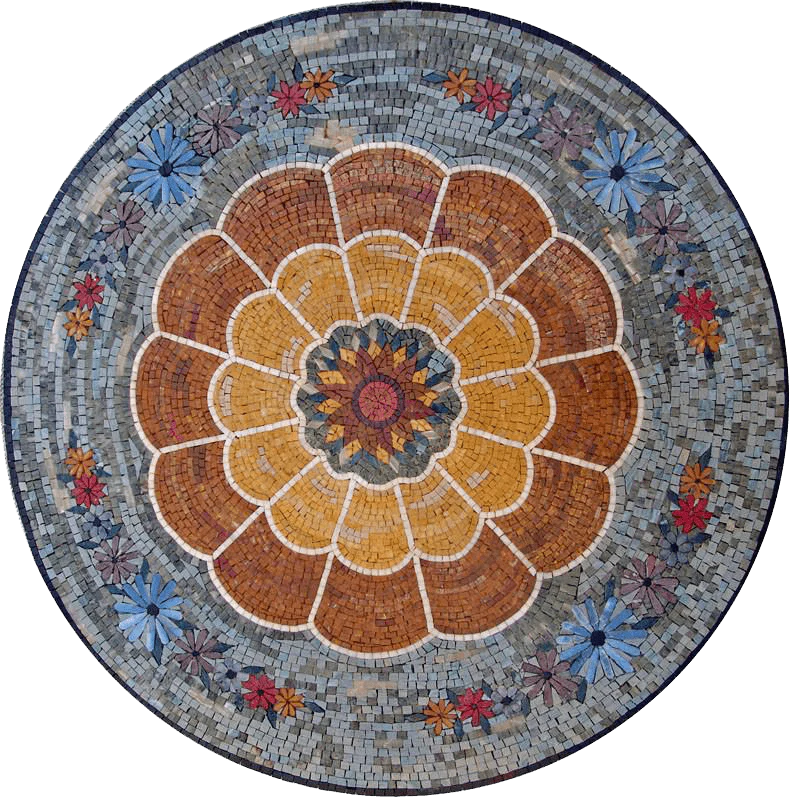 Flower Rondure - Marble Mosaic Marguerite - Mesh Backing