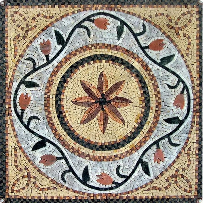 Floral Starburst - Marble Mosaic Square Flower Ella - Mesh Backing
