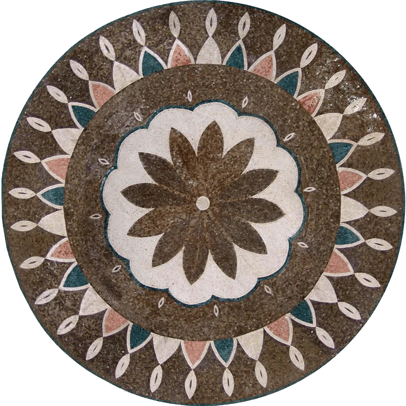 Floral Starburst Pattern - Marble Mosaic Flower Wall Art Evia - Mesh Backing