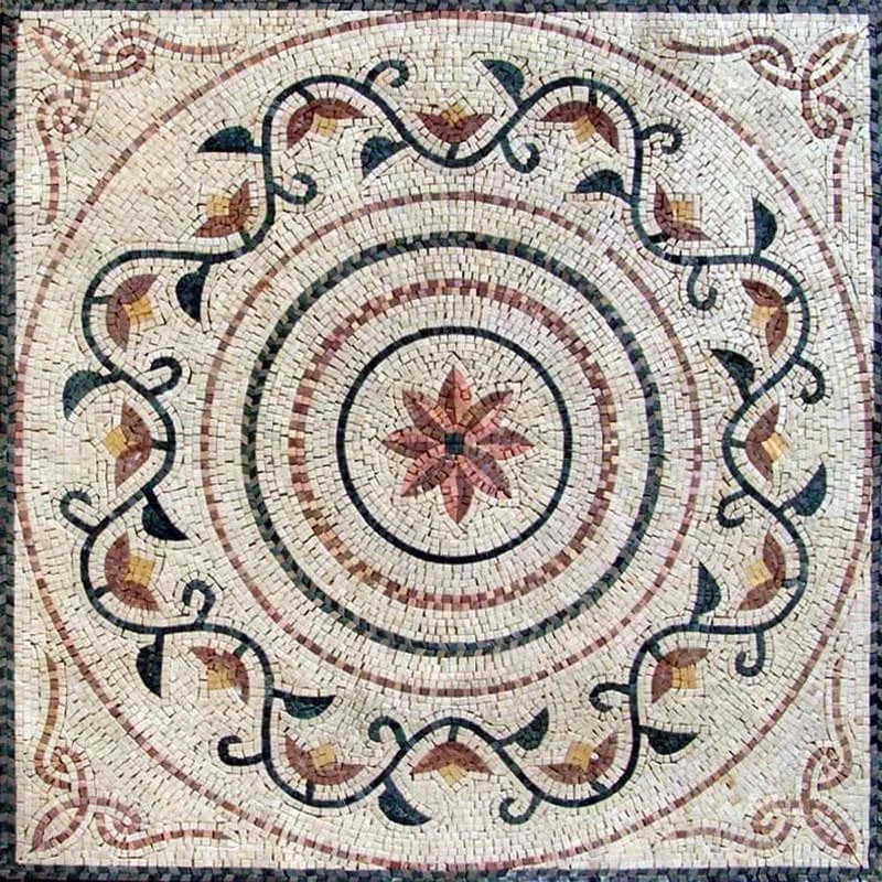 Geometric Botanical - Marble Mosaic Enchanting Floral Medallion Muriel - Mesh Backing
