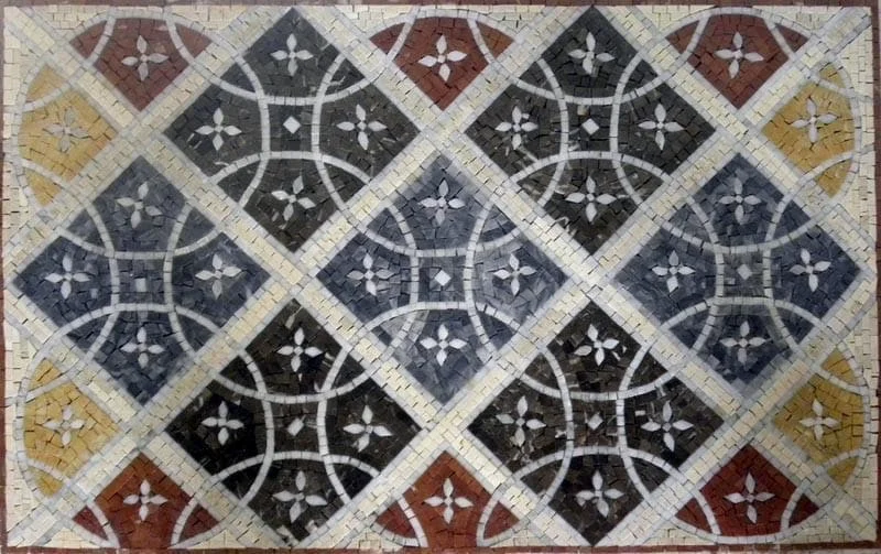 Geometric Floral Pattern - Marble Mosaic Floor Tile - Mesh Backing - Image 2