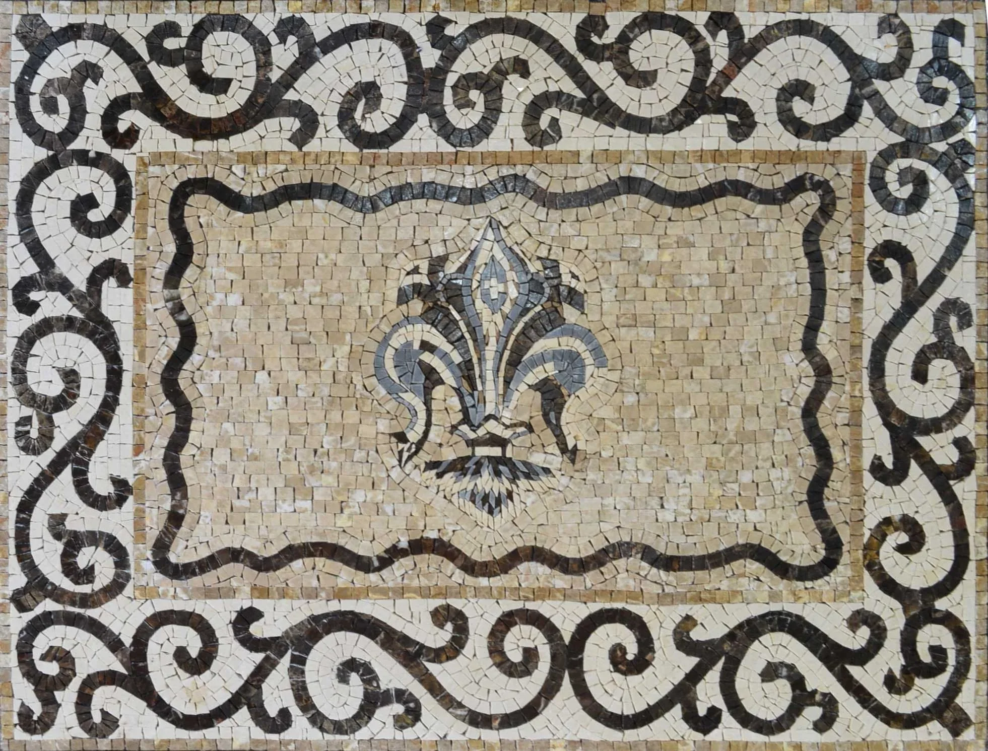 Elegant Fleur Lis - Marble Mosaic Geometric Geneve - Mesh Backing