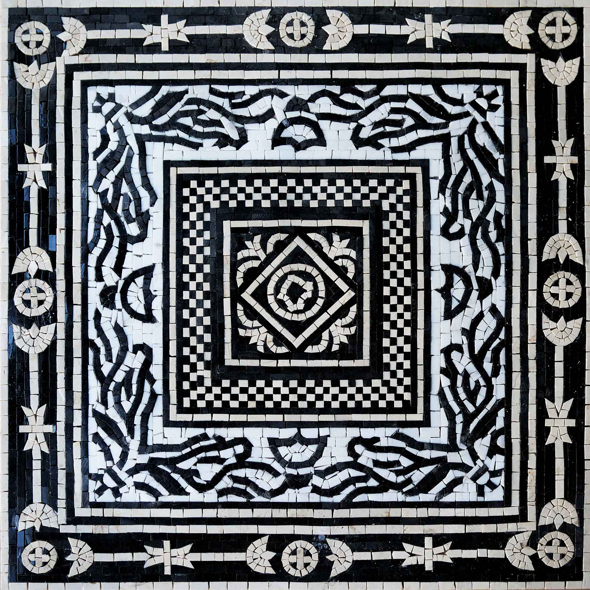 Geometric Pattern - Marble Tiger Mosaic - Mesh Backing