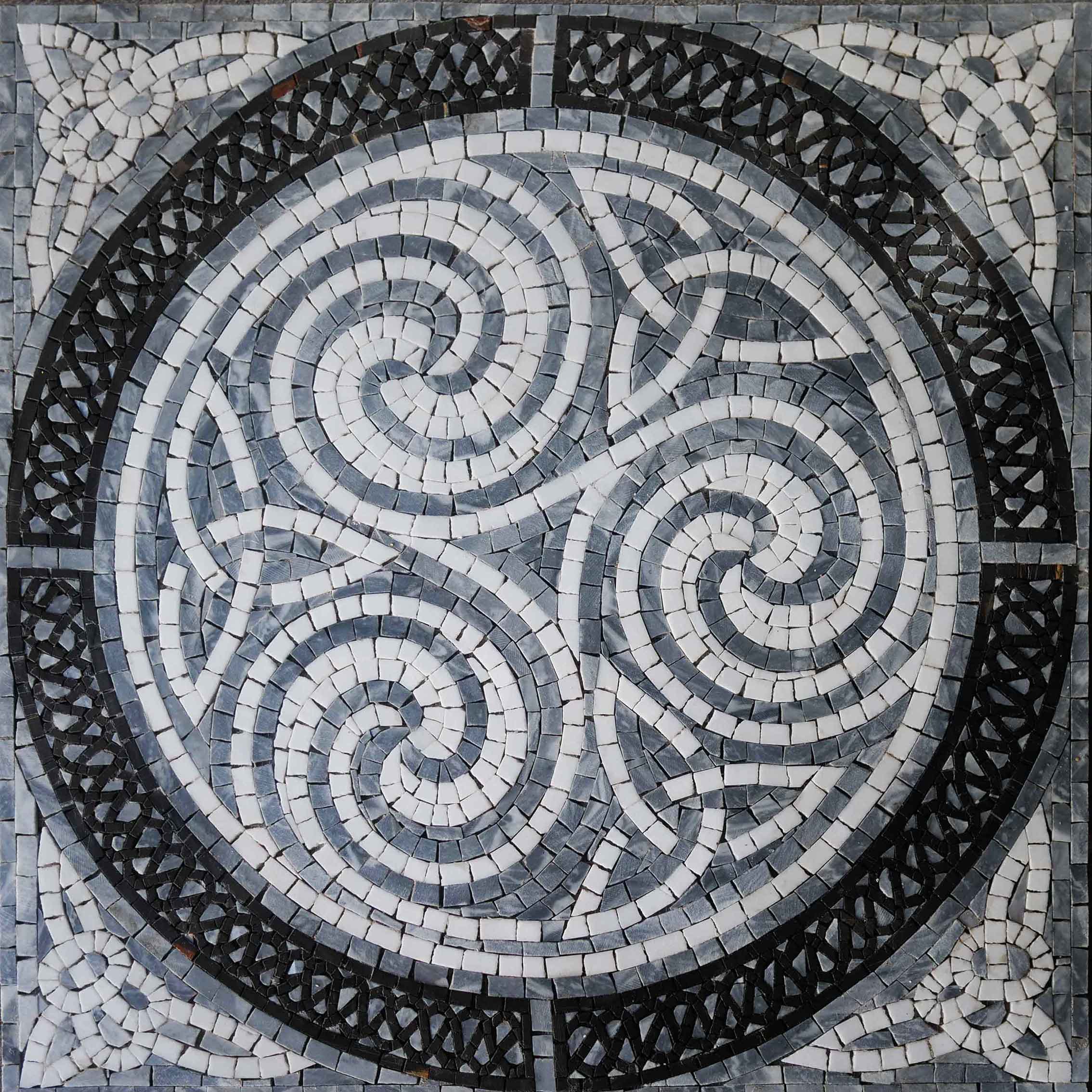 Swirling Geometric Pattern - Marble Tiger Mosaic - Mesh Backing