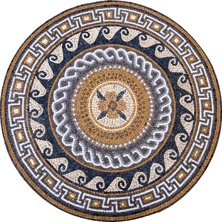 Circular Wave Pattern - Marble Mosaic Greco Roman Medallion - Mesh Backing