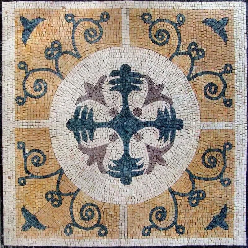Floral Cross Vinia - Marble Mosaic Flower - Mesh Backing