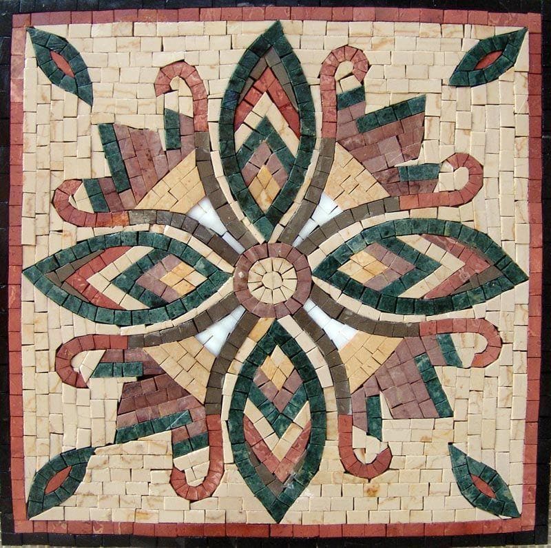 Geometric Bloom Pattern - Marble Pool Mosaic Designs Flower Tile - Mesh Backing