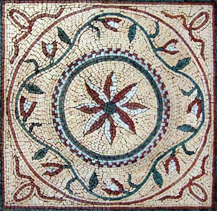 Geometric Star Pattern - Marble Mosaic Accent Panel - Mesh Backing