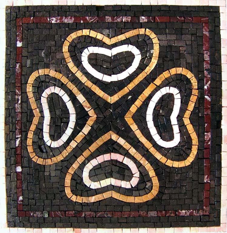 Four Hearts Pattern - Marble Floral Mosaic Tile Square - Mesh Backing