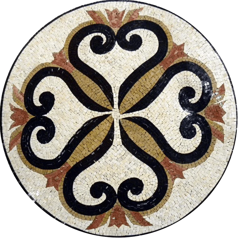 Floral Swirl Design - Marble Mosaic Art Medallion - Mesh Backing