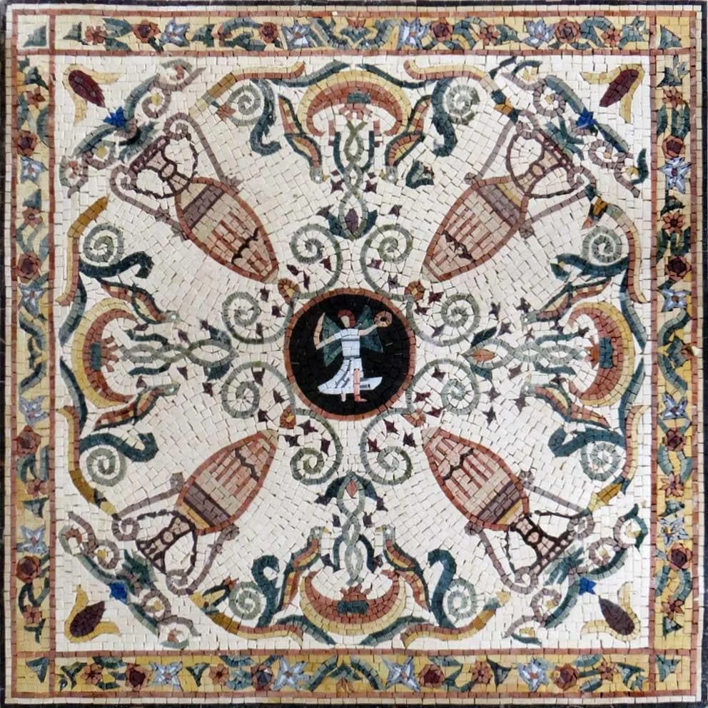 Ornate Vessel Design - Marble Mosaic Stacks Wheat Art - Mesh Backing