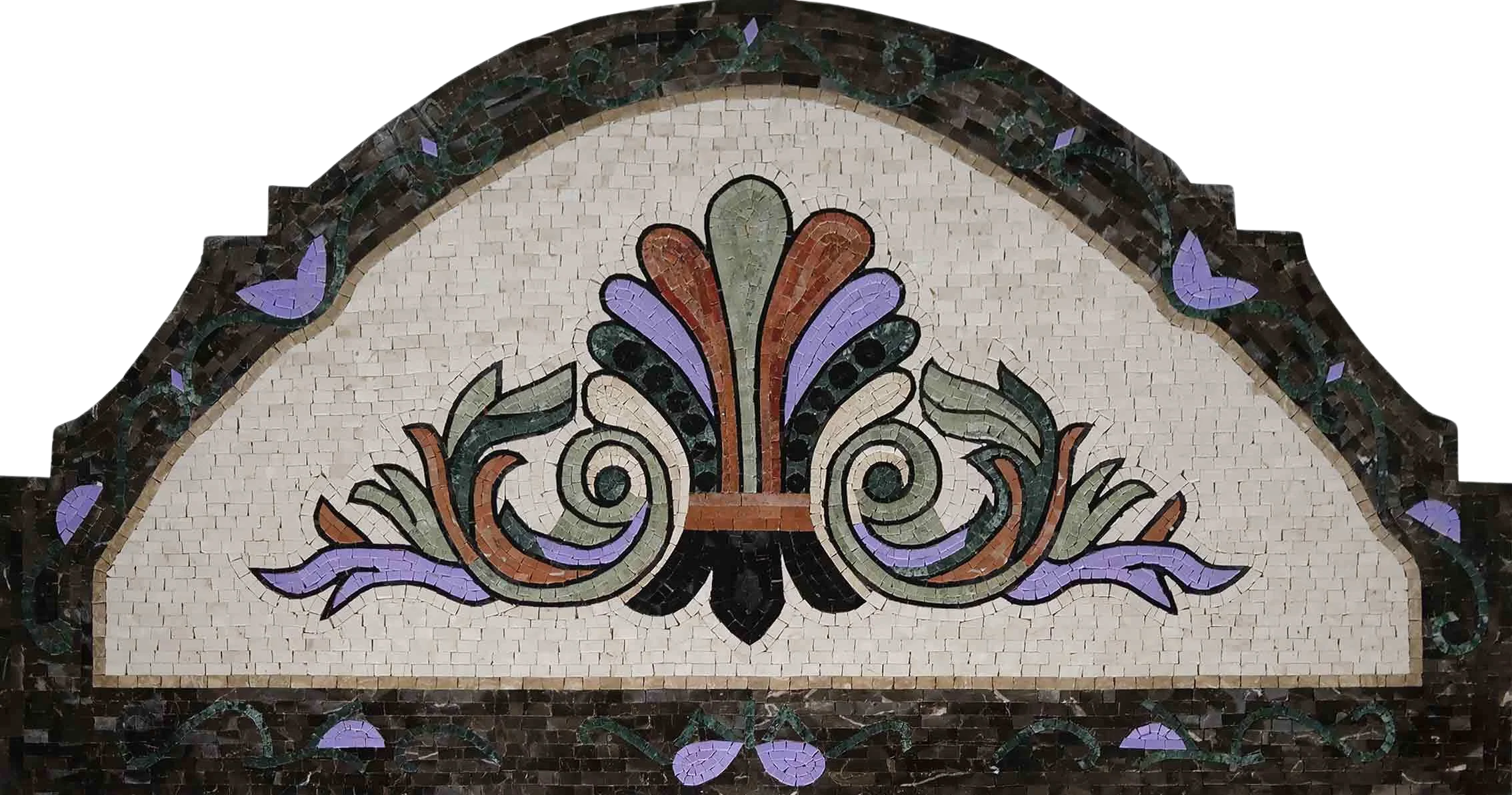 Floral Urn Motif - Marble Seahorse Mosaic Artwork - Mesh Backing
