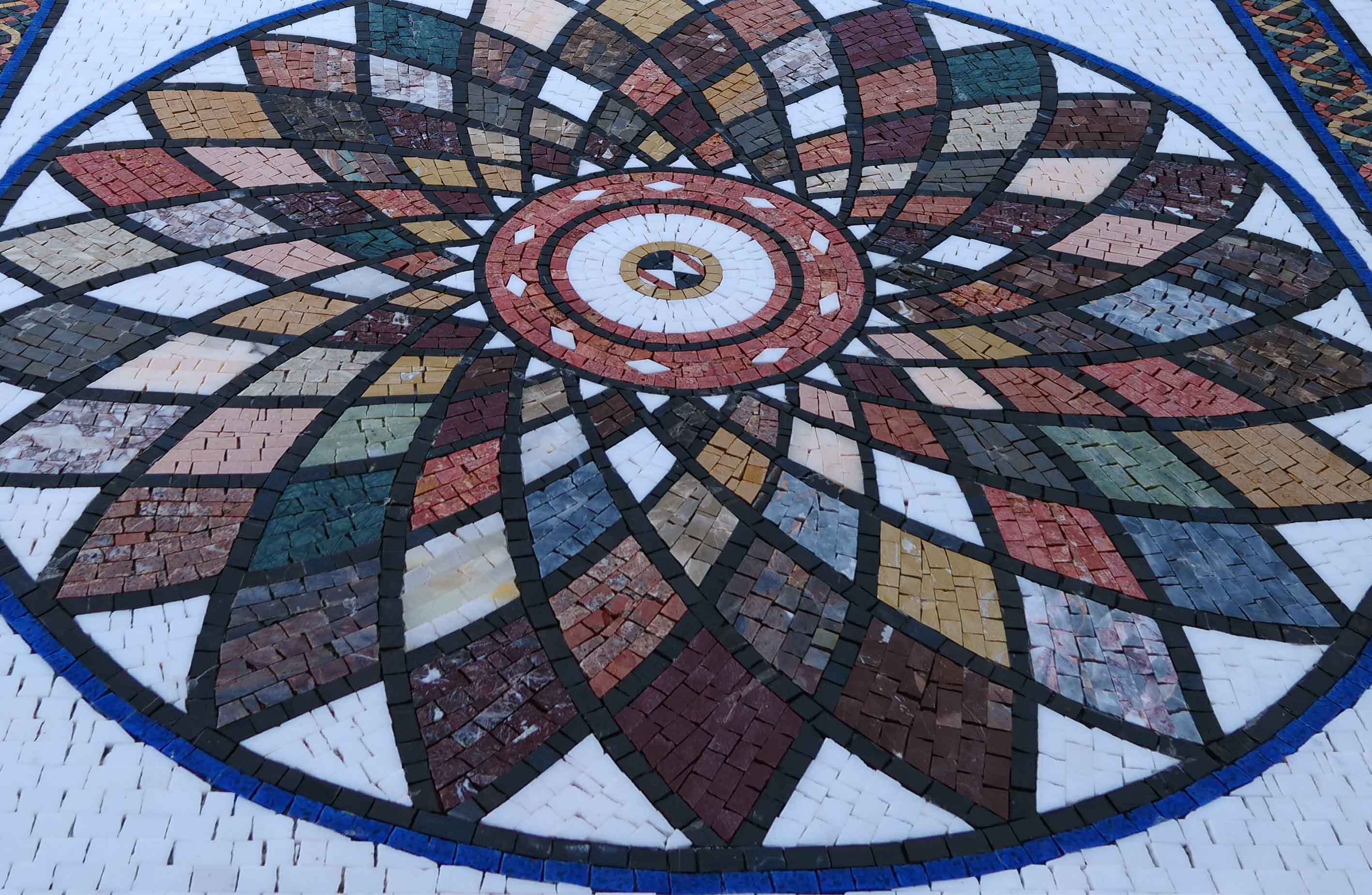Floral Burst Geometric - Marble Mosaic Tiles Artwork - Mesh Backing - Image 2