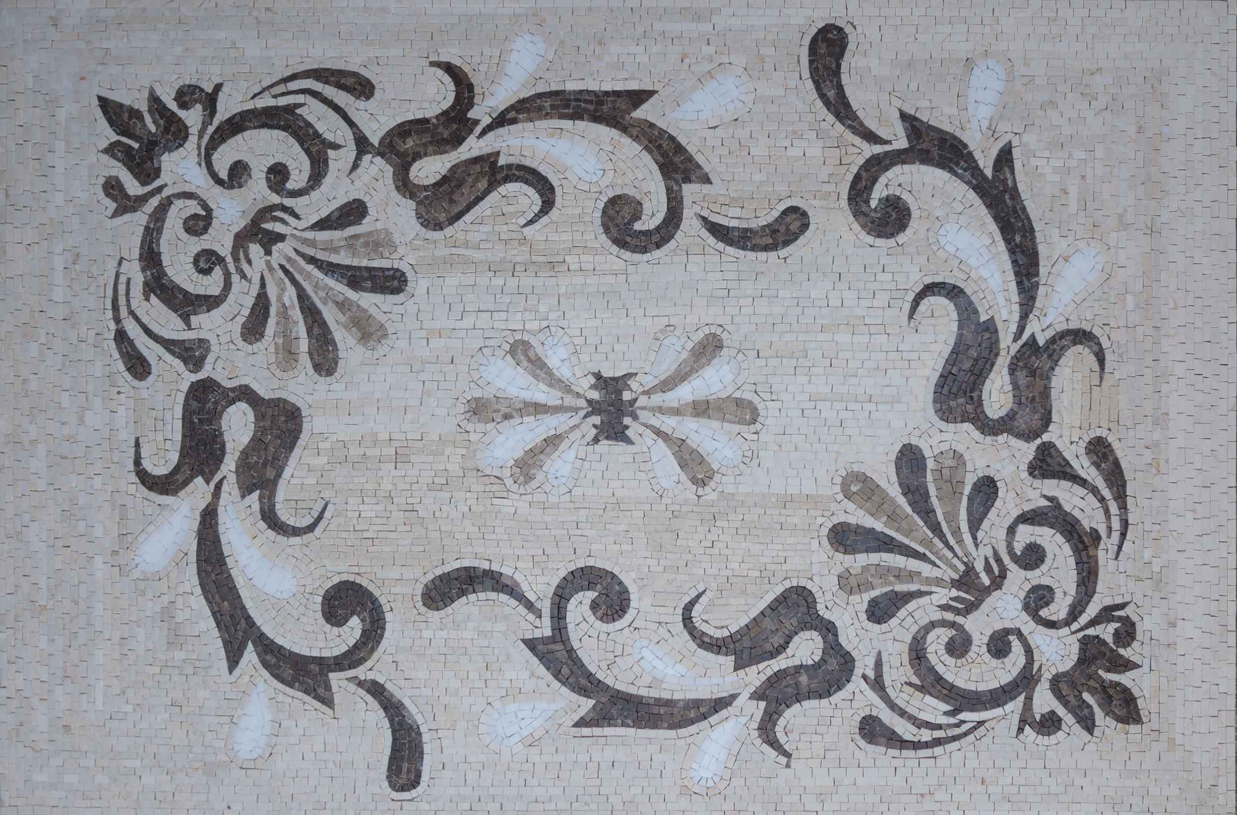 Geometric Border Design - Marble Art Deco Mosaic Artwork - Mesh Backing