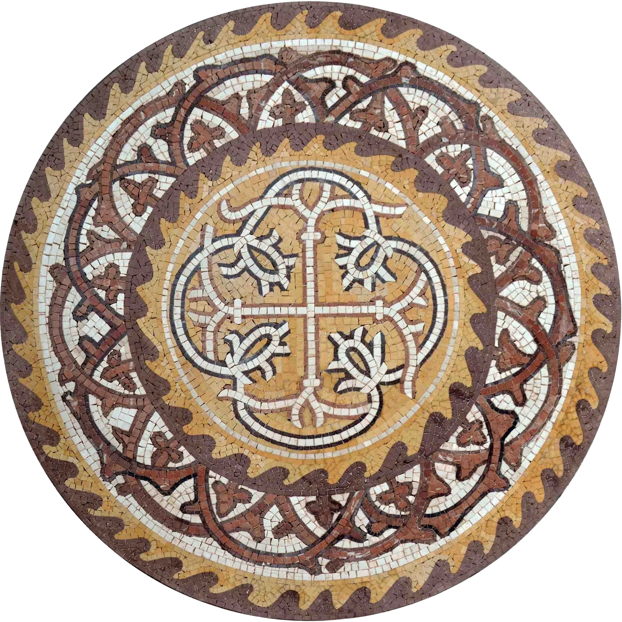 Geometric Floral Design - Marble Mosaic Medallion - Mesh Backing