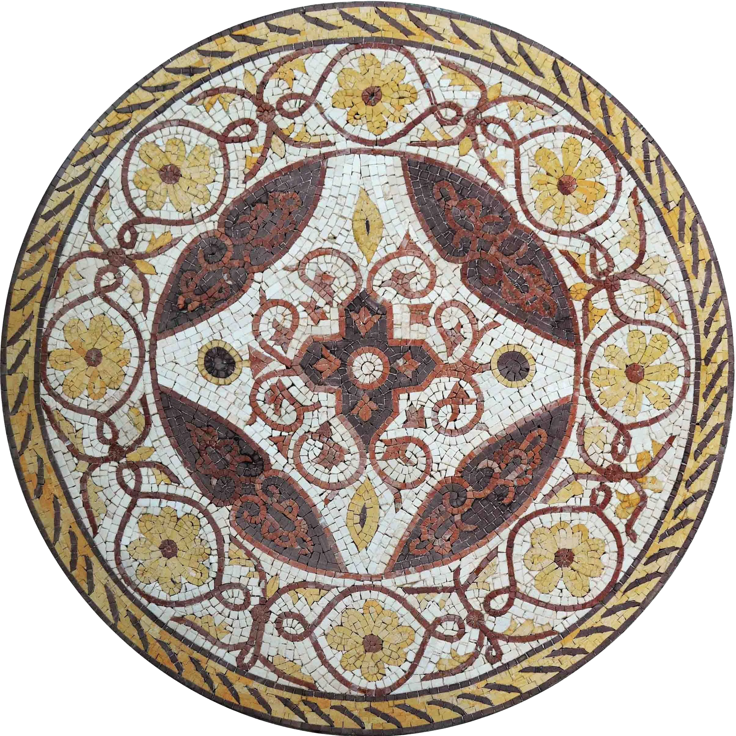 Ornate Vine Pattern - Marble Mosaic Medallion - Mesh Backing
