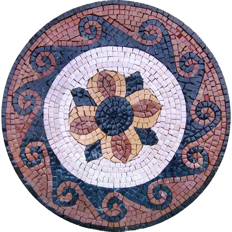 Floral Center Swirls - Mosaic For Sale Oriental Geometric Mandala Floor - Mesh Backing