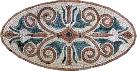 Swirl Motif - Marble Mosaic Oval Artwork - Mesh Backing