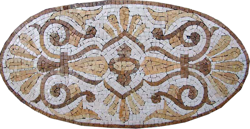 Geometric Symmetry - Marble Mosaic Oval Artwork - Mesh Backing