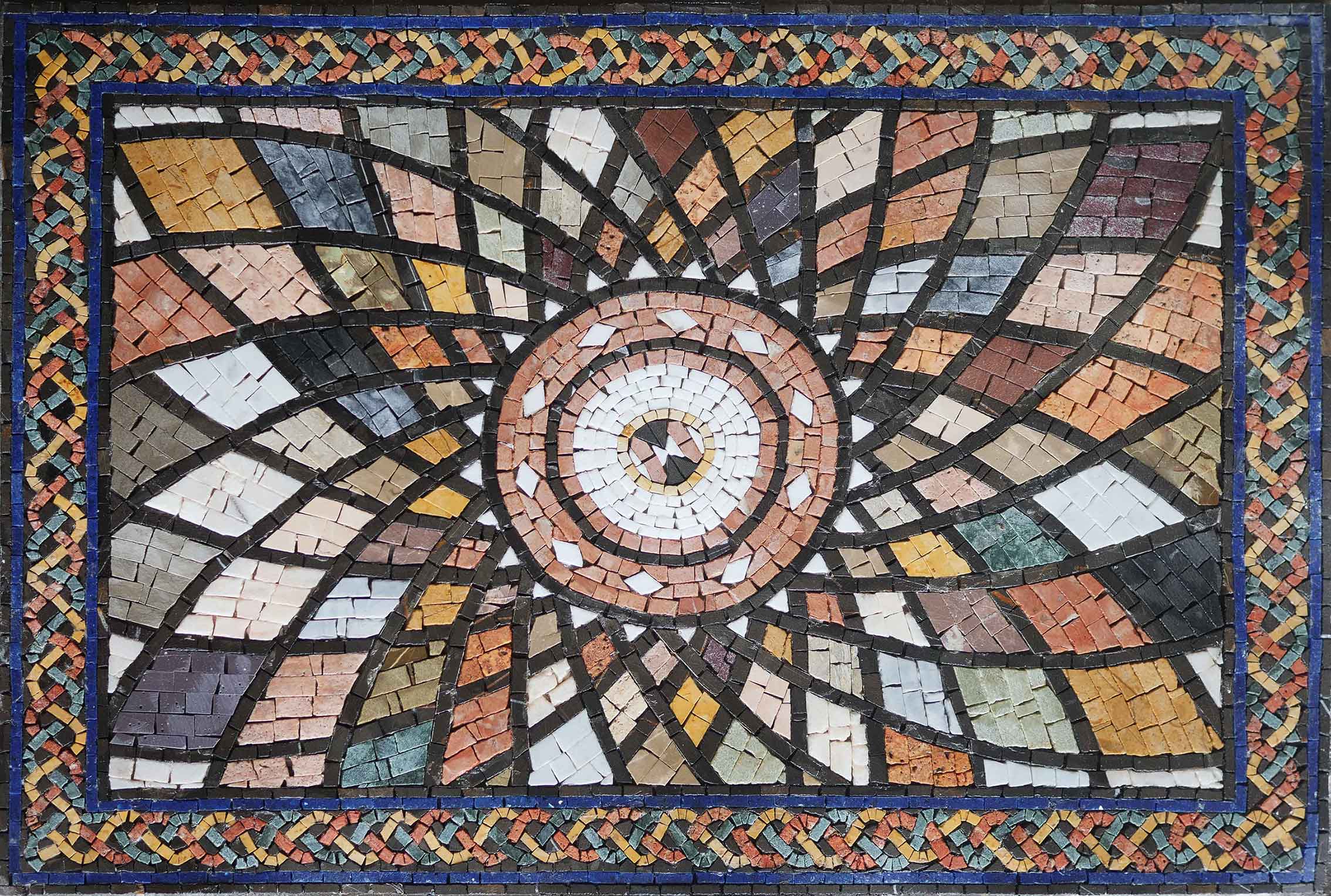 Peloponnese Geometric Artwork - Marble Mosaic Reproduction Florals Luxury Handcrafted Stone Art - Mesh Backing