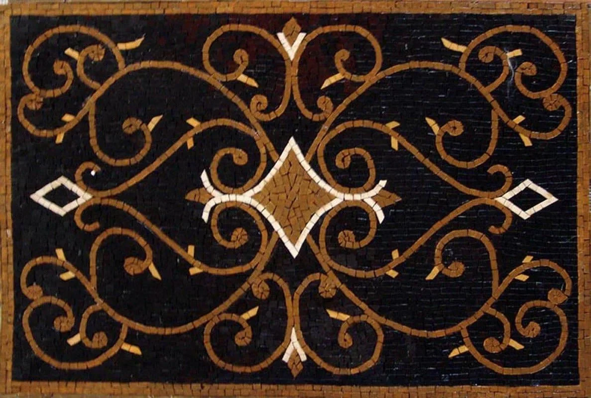 Floral Swirls - Marble Mosaic Rectangular Rug Varina - Mesh Backing