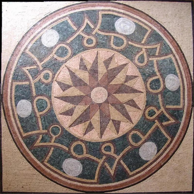 Geometric Starburst - Marble Mosaic Medallion Tile Roman Floor Art - Mesh Backing