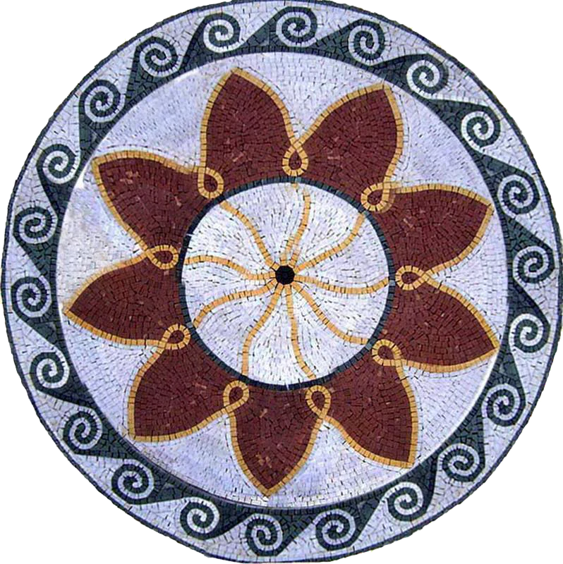 Round Flower Pattern - Marble Mosaic - Mesh Backing