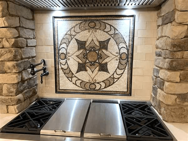 Geometric Star - Marble Mosaic Shadows Arabesque Round - Mesh Backing - Image 4