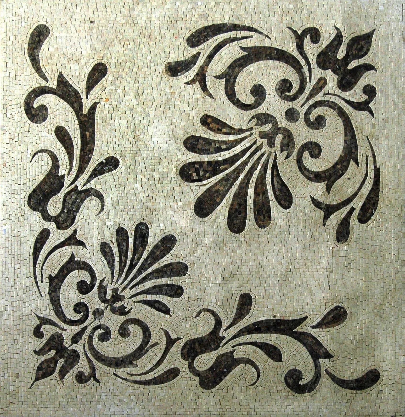Elegant Floral Corner - Marble Mosaic Stone Art Square - Mesh Backing