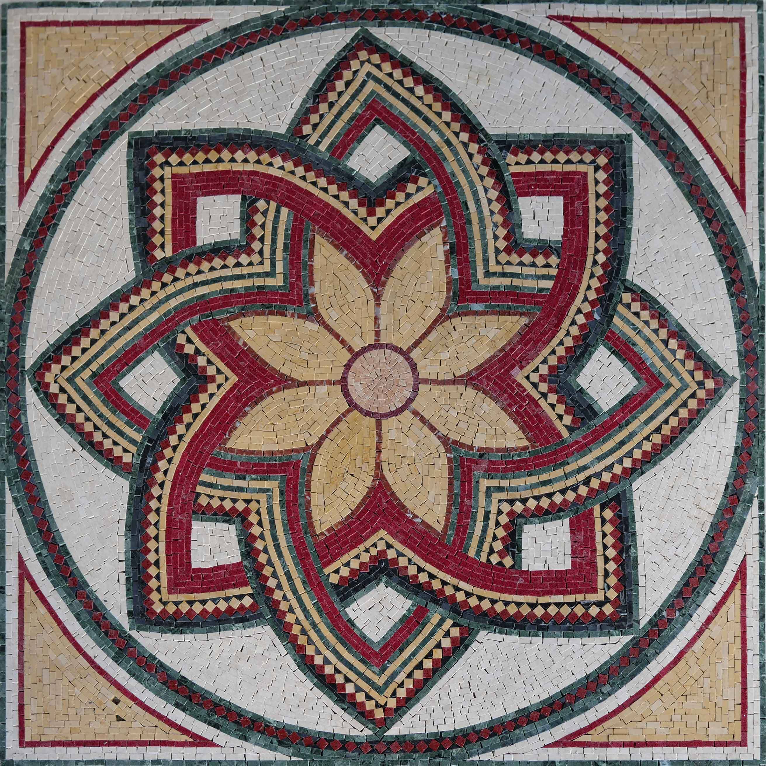 Ornate Flower Pattern - Minimalist Mosaic Geometric Luxury Handcrafted Stone - Mesh Backing