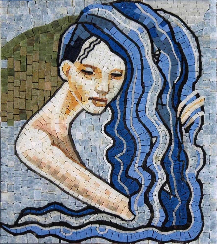 Aquarius Figure - Marble Mosaic Fireplace Hscope Tile - Mesh Backing