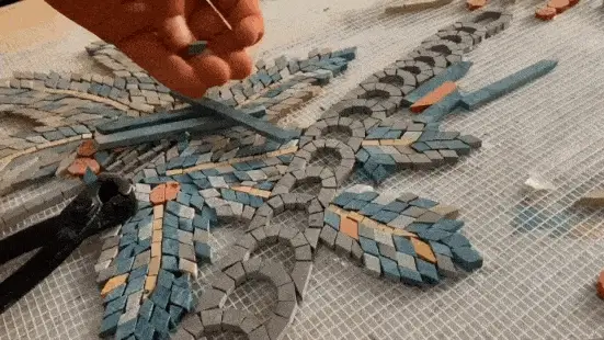 Lady Godiva Riding Horse - Marble Modern Mosaic Art - Mesh Backing - Image 2