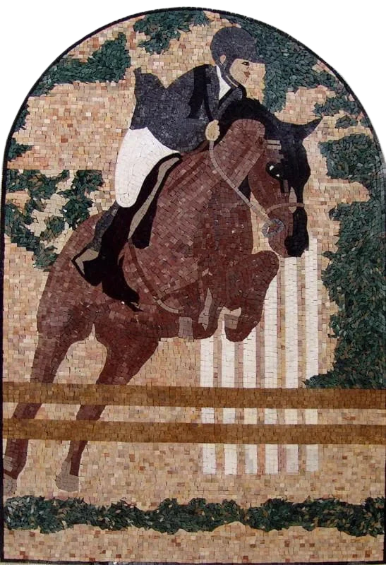 Horse Rider Arch - Marble Mosaic - Mesh Backing