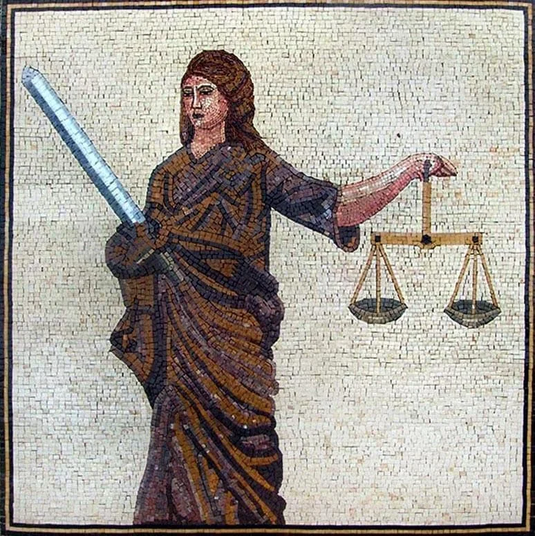 Lady Justice With Her Balance - Marble Mosaic Custom Mural - Mesh Backing