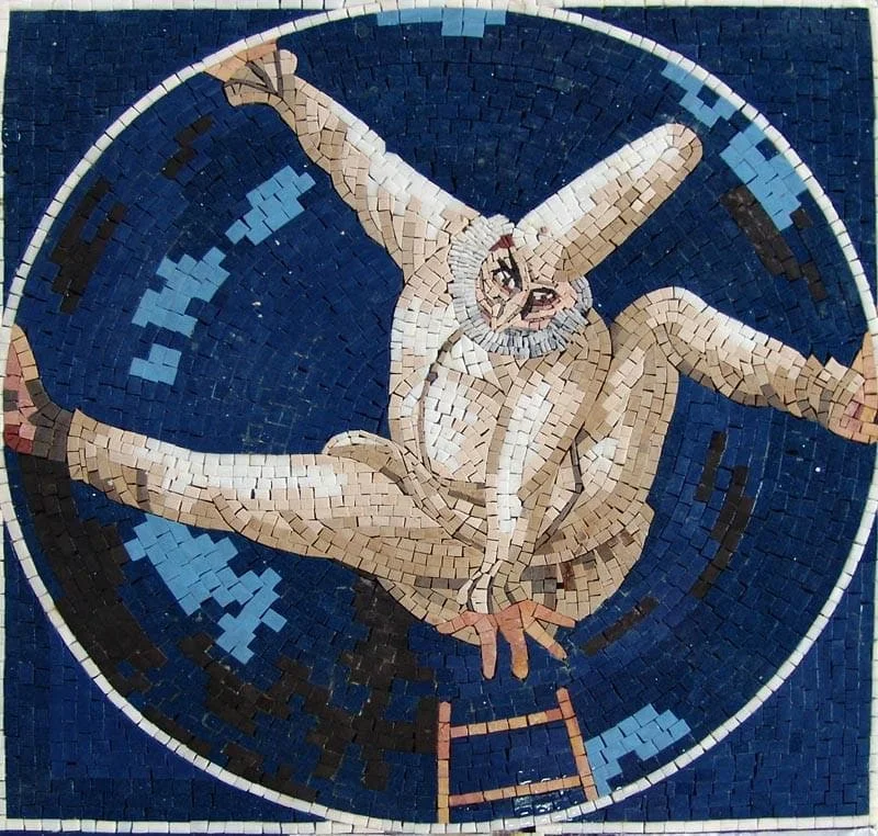 Clown Figure - Marble Bathroom Mosaic Art Magician Stone - Mesh Backing