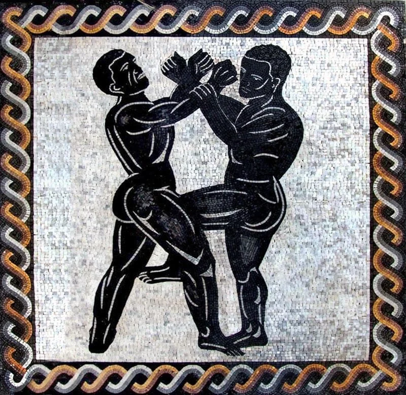 Men Fighting - Marble Mosaic Art - Mesh Backing